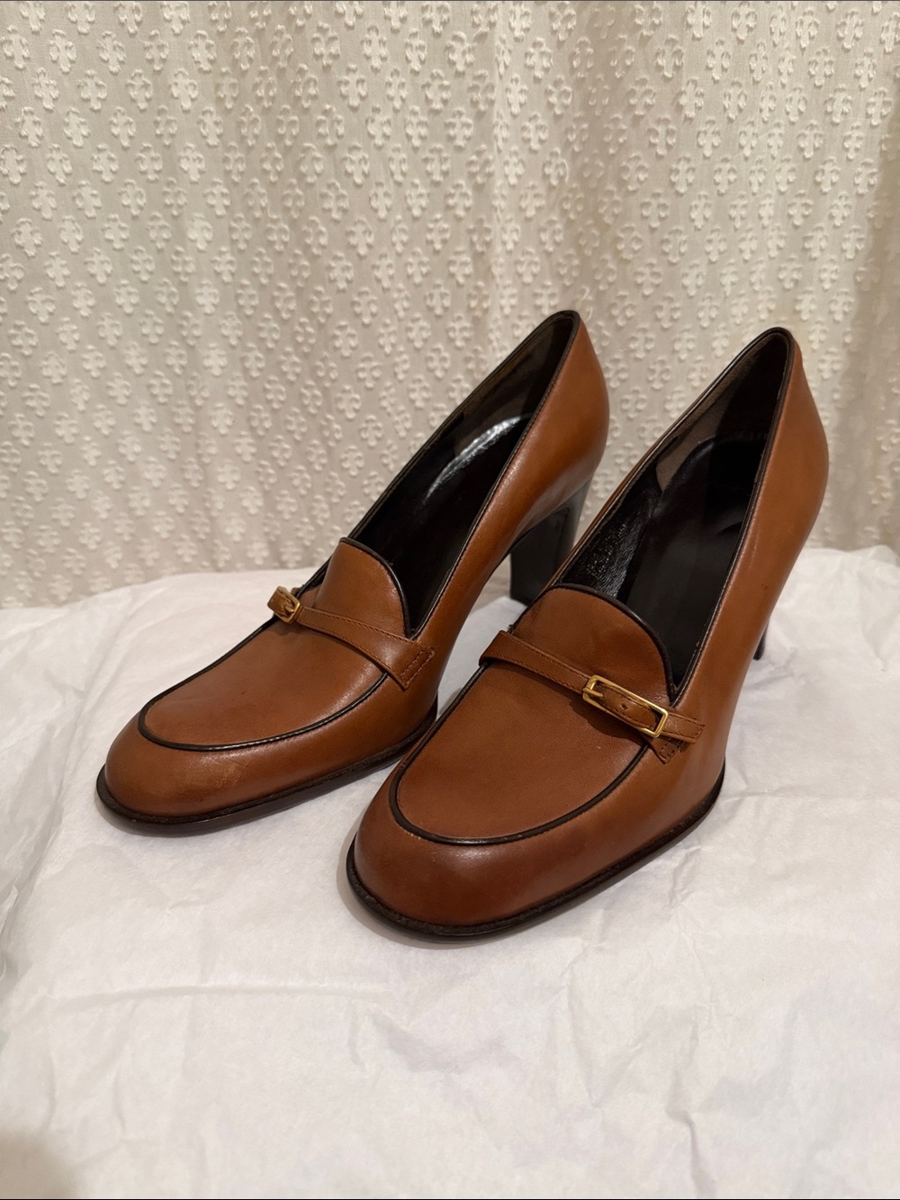 Vintage Coach Brown Leather Block Heel Loafer Pumps size 6